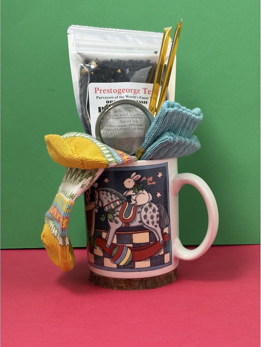 Susan Winget Certified International Mug Rocking Horse Tea Gift Basket Set Chai